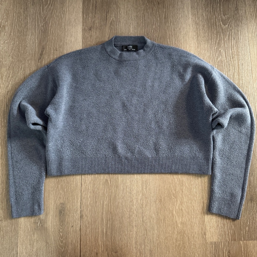 Bershka Sweater Women S Blue Gray Cropped Knit Crew